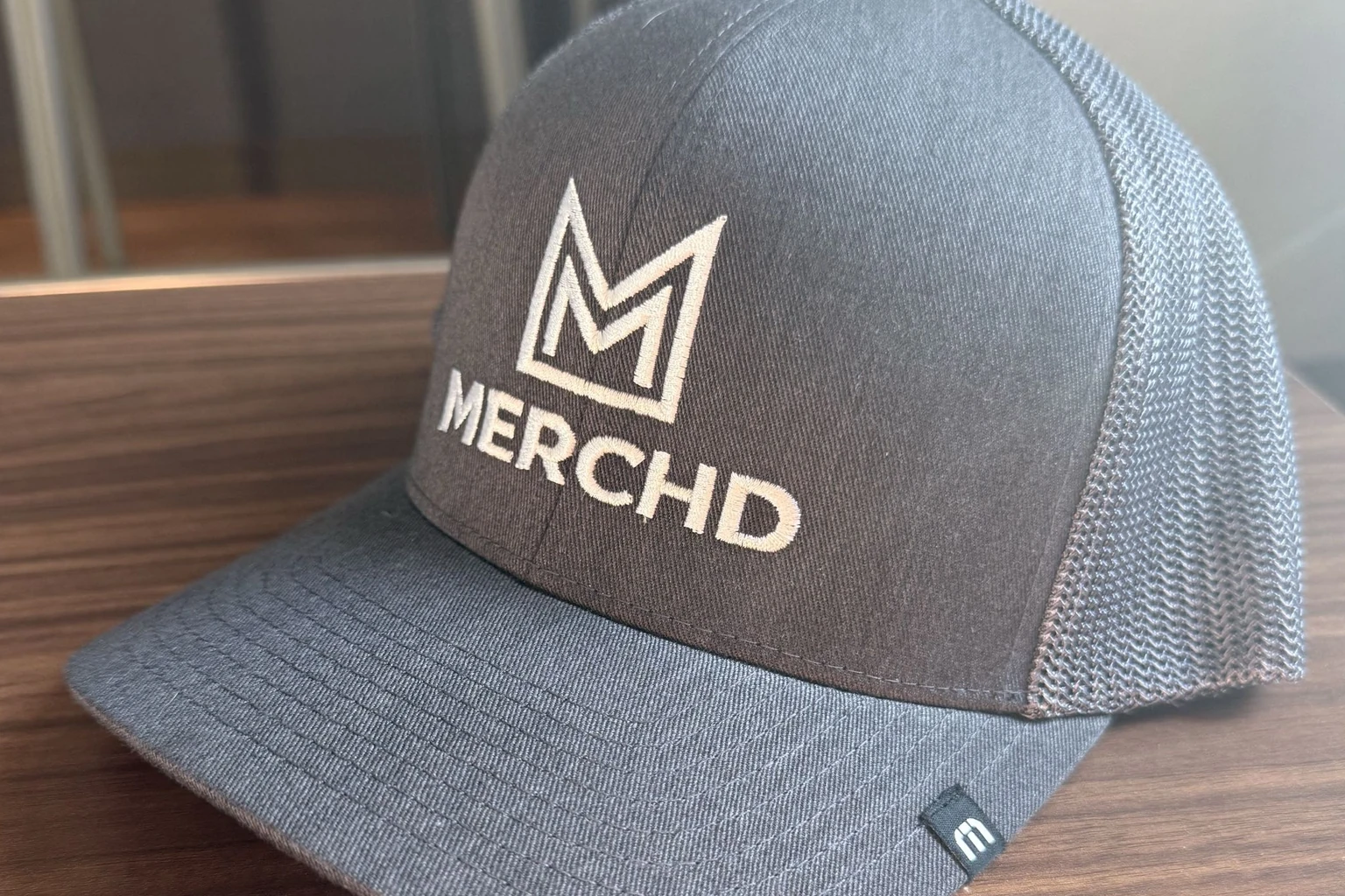 Alternate grey embroidered Merch’d cap used as supporting proof